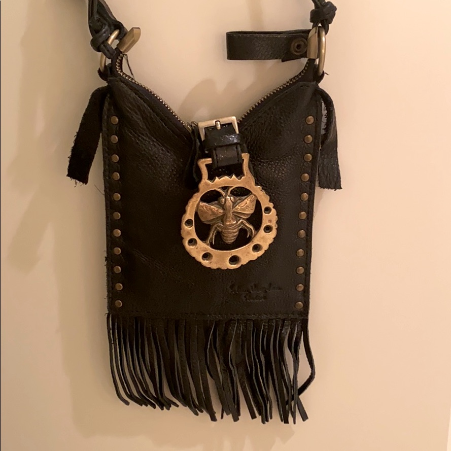 Black Genuine Leather Fringe Crossbody Purse